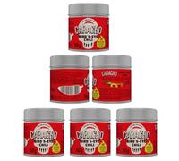 CARACHO Confezione da 5 fiocchi di peperoncino da 50 g - 100% estremamente affilati - peperoncino in polvere in metallo per spezie/scoville: 100.000 - 200.000