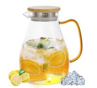 Caraffa 1,8L in vetro borosilicato con brocca acqua coperchio in legno sigillato resistente al calore e trasparente Caraffa in vetro ideale per acqua tè caffè latte vino e succhi