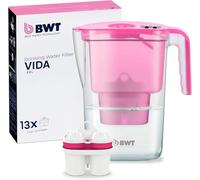 Caraffa filtrante BWT Vida rosa con 13 cartucce al magnesio | Depuratore acqua domestico per cucina | Riduce calcare, cloro, metalli pesanti | Ideale per tè, caffè, acqua naturale