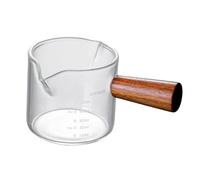 Caraffa graduata in vetro da 100 ml con manico in legno, piccola tazza per latte in vetro per uso quotidiano, resistente al calore, per caffè, baristi, cottura al forno e cucina