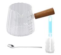 Caraffa Graduata Vetro con Manico in Legno 6oz/180ml Bicchiere Dosatore per Espresso con Beccuccio Dosa Caffe per Caffè, Succo, Cocktail, Latte, Liquido, Bar, Feste, Vino