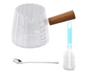 Caraffa Graduata Vetro con Manico in Legno 6oz/180ml Bicchiere Dosatore per Espresso con Beccuccio Dosa Caffe per Caffè, Succo, Cocktail, Latte, Liquido, Bar, Feste, Vino
