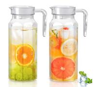 Caraffa in acrilico, 2 pezzi, brocca per acqua con coperchio, caraffa da 1,1 l, con coperchio, brocca per acqua trasparente in plastica, infrangibile, per frigorifero, tè freddo, limonata, succo,