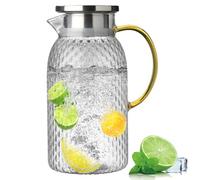 Caraffa in Vetro 1.8L, Caraffa Trasparente in Vetro, con Coperchio in Acciaio Inox, Brocca Acqua Vetro, per il tè Freddo, Latte, Acqua Calda e Fredda, Bevande Fatte
