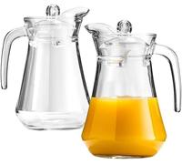 Caraffa in vetro per acqua, succo di frutta, bevande, limonata, brocca con coperchio, 2 pezzi, 2 x 1,4 l