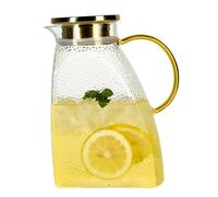 Caraffa per acqua da 1,8 l, in vetro borosilicato trasparente con coperchio in acciaio inox, a prova di perdite, per bevande calde o fredde