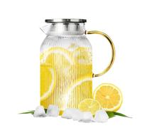Caraffa per acqua da 1,8 l, in vetro borosilicato trasparente con coperchio in acciaio inox, caraffa da frigorifero a tenuta stagna per bevande calde o fredde