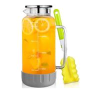 Caraffa per acqua in vetro, 2000 ml, con coperchio e base in silicone antiscivolo, linea precisa per latte, succhi di frutta, caffè, sangria, bevande fredde o calde
