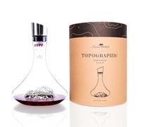 Caraffa decanter vino 1,8 L | Vetro Cristallino di alta qualità soffiato artigianalmente con le montagne in rilievo, tappo 3 in 1 (filtro, aeratore e beccuccio) (Monte Bianco)