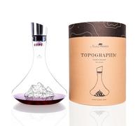 Decanter per vino, 1,8 l, vetro di cristallo soffiato a mano, con montagne in rilievo, chiusura 3 in 1 (filtro, aeratore e beccuccio) (Everest)