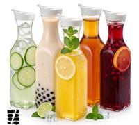 Caraffa per frigorifero con coperchio, confezione da 5 caraffe in plastica da 1,5 l, con coperchio ribaltabile, contenitori per succo di frutta, per acqua, tè, succo, latte e limonata
