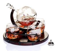 Caraffa per whisky a forma di globo per alcool, set da bar con bicchieri, supporto in legno e mappa del mondo, regali per uomini e donne, accessori per bottiglie di vetro, per gin, rum, scotch,