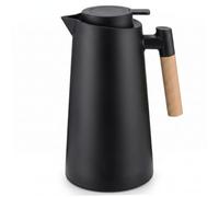 Caraffa termica da caffè, 1 l, isolata con manico in legno, brocca isolata One Touch a prova di perdite, per casa/ufficio/dormitorio, nero