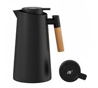 Caraffa Termica da Caffè 1L Thermos con Indicatore di Temperatura Caraffa Termica Manico in Legno Bollitore per Acqua Isolata Teiera da Tè Mantiene Caldo Freddo Per Caffè Latte Tè (Nero)