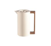 Caraffa Termica Per Caffè Brocca Sotto Vuoto Isolata, Acciaio Inossidabile, Con Manico In Legno E Semplice Pulsante Di Sicurezza, Per Casa, Hotel, Ufficio (Beige,1L)