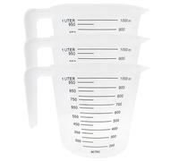 Caraffe in plastica da 1 litro, caraffa dosatrice in plastica, 3 caraffe trasparenti da 1000 ml con scala, misurino impilabile con brocca e manico per vernici miste, resina, tazze e