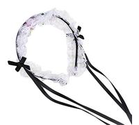 caralin Cerchietto per capelli da donna in pizzo increspato stile steampunk giapponese con nodo a nastro, accessorio per capelli bianco