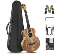 Caramel CB207 - Ukulele elettrico acustico baritono in acacia con asta con corde aggiuntive, borsa imbottita, cinghia e cavo EQ