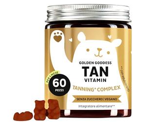 Caramelle Gommose Golden Goddess Tan Vitamin - Complesso Abbronzante - Vitamina C, E, Betacarotene, Calcio e Rame - 60 pezzi (1 mese) - Senza Zucchero, Vegano - Bears with Benefits