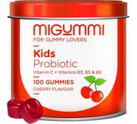 Caramelle Gommose Probiotiche per Bambini - 100 Caramelle Gusto Ciliegia - Probiotici, Vitamina C, B3, B5 e B6 - Flora Intestinale, Gas e Gonfiore - Vitamine per Bambini - Vegan - Senza Glutine