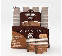 Caramont,4 Oz,400 Pz Bicchieri di Carta per Espresso con Palettine in Legno,Ecologici e Usa e Getta,Resistenti al Calore,Ideali per Caffè,Tè,ecc.