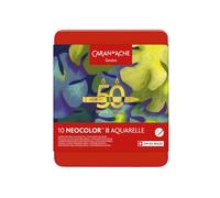 Caran d'Ache Neocolor II - Pastelli a cera solubili in acqua, edizione speciale 50 anni, confezione da 10 colori, pastelli colorati artistici, regalo per gli amanti dell'arte, set per l'arte
