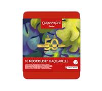 Caran d'Ache Neocolor II - Pastelli a cera solubili in acqua, edizione speciale 50 anni, lussureggiante, scatola di 10 colori, pastelli colorati artistici, regalo per amanti dell'arte, set per l'arte
