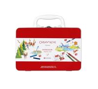 Caran d'Ache Swisscolor 3000.223 - Set di valigie in metallo rosso con sistema di chiusura in metallo e manico in plastica bianca