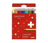 Caran d'Ache Swisscolor 7630002343329 - Astuccio in cartone con 18 matite colorate impermeabili, multicolore