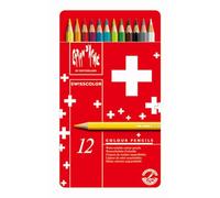 Caran D'ache Swisscolor - Matite colorate in scatola di metallo, confezione da 12