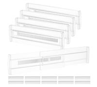 CARANNACLTD 5 Pezzi Divisori per Cassetti Regolabili,Cassetti in Plastica Trasparente Separatori,Divisori per Cassetti,Organizer Armadio o Desktop per Bagno,Comò, Cucina o Trucco Conservazione