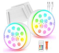 Carastek Ricaricabile LED Sommergibili Luci Con Telecomando 2 Pezzi 13 LED Piscina IP68 Impermeabile Luci Subacquee 16 Colori Luce Sommergibili Luce Piscina RGB Adatta per Acquario, Stagno