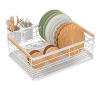 Carastek Scolapiatti da lavello,Scolapiatti da Appoggio In Acciaio Inossidabile,Rastrelliera Asciuga Posate Scola Piatti da Appoggio Cucina per Bancone da Cucina43x31x14cm,Nessun Assemblaggio(Bianco)