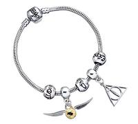 Carat Harry Potter Bracelet Charm Set Deathly Hallows/Snitch/3 Spell Beads, Placcato Argento