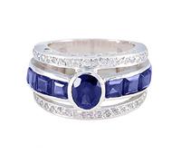 CaratYogi 925 Sterling Silver Iolite Gemstone Principessa Eternity Band Anelli Birthstone Gioielli Chakra Guarigione Dichiarazione Anelli per Uomini e Donne Taglia 52