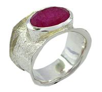 CaratYogi - Anello ovale in vero argento Sterling 925 con rubino indiano, misura da H a Z e Argento, 63 (20.1), colore: rosa, cod. CYSRIRU008-U