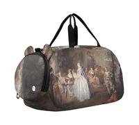 Caravaggio Basket Fruit Duffle Bags per viaggio Tote Weekender Pernottamento Carry on Duffel per ragazzi con scomparto per scarpe, Stampa rococò Jean-Antoine Watteau, classico