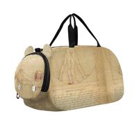 Caravaggio Basket Fruit Duffle Bags per viaggio Tote Weekender Pernottamento Carry on Duffel per ragazzi con scomparto per scarpe, Leonardo da Vinci Uomo Vitruviano, classico