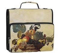 Caravaggio - Cestino per pittura con cerniera, 3,8 cm, raccoglitore a 3 anelli, resistente, con tracolla, per la scuola, con manico