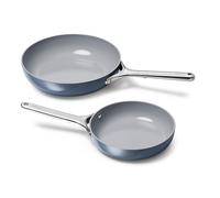 Caraway Padella Duo, padella antiaderente in ceramica (20,3 cm e 26,7 cm), atossica, priva di PTFE e PFOA, adatta al forno e compatibile con tutti i piani cottura (gas, elettrici e a induzione), blu