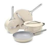 Caraway Set di pentole in ceramica antiaderente, con anima in alluminio e manici in acciaio inox, eleganti soluzioni di conservazione incluse, colore: Crema