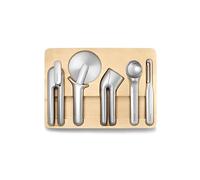 Caraway Set di utensili da cucina, 5 pezzi essenziali per la cucina, in acciaio inossidabile, include apriscatole, tagliapizza, spremiaglio, paletta per gelato, pelapatate e organizer per riporre