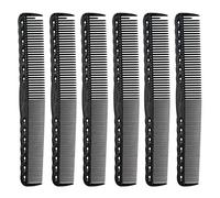 Carbon Fine Cutting Combs 6pcs | 14 - Hole Accurate Styling Tool for Salon & Home | Static - Reducing/Heat - Tolerant Plastic Combs | Skilled Hairdressing & Barber Accessories