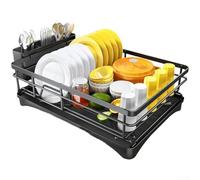 Carbon Steel Dish Drainer Rack 42cm Black Angled Drain | Angled drainboard, water valve, quick drying, prevents pooling, efficient airflow