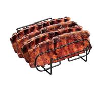 Carbon Steel Rib Stand, Roasting Rack for Grilling, Non-Stick Rib Holder, Holds Up to 4 Racks, Dishwasher Safe, Kitchen & Outdoor Bbq, 12.32x9.96x2.87 Inches, Black Silver, 1 Pack