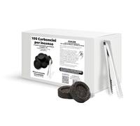 Carboncini per Incenso 100% Naturali. Accensione rapida e duratura, 100/120 minuti, diametro di 33mm per Casa, Rituali Religiosi e Centri benessere confezioni da 50 e 100 (100 + Pinza)