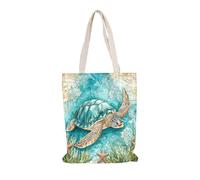 Carbono Tote Bag Tartaruga Del Mare Blu Borsa Shopper in Cotone - Ecologica, Riutilizzabile, Ampia Capacità - Ideale per la Spesa, la Spiaggia, il Tempo Libero - Resistente e Sostenibile 35x40cm