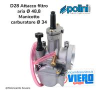 Carburatore POLINI D28 Attacco filtro aria Ø 48,8 Manicotto carburatore Ø 34