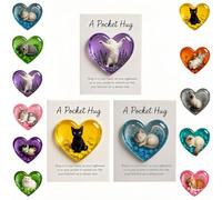 Card-Cat Memorial Pocket-Hug, Pocket-Hug Cat Card, Heart-Shaped Handmade Token for Cat Lovers, Resin Emotional Support Card, with Inspirational Card, Christmas for Coworkers Cat Lovers (3Pcs-A)