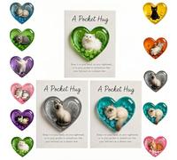 Card-Cat Memorial Pocket-Hug, Pocket-Hug Cat Card, Heart-Shaped Handmade Token for Cat Lovers, Resin Emotional Support Card, with Inspirational Card, Christmas for Coworkers Cat Lovers (3Pcs-B)